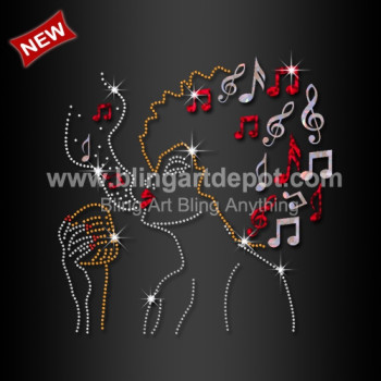 Afro Girl Rhinestone Transfers Iron On with Hotfix Foil Design